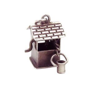 Vintage Sterling Silver Mechanical Wishing Well Charm with Movable Bucket 1930s